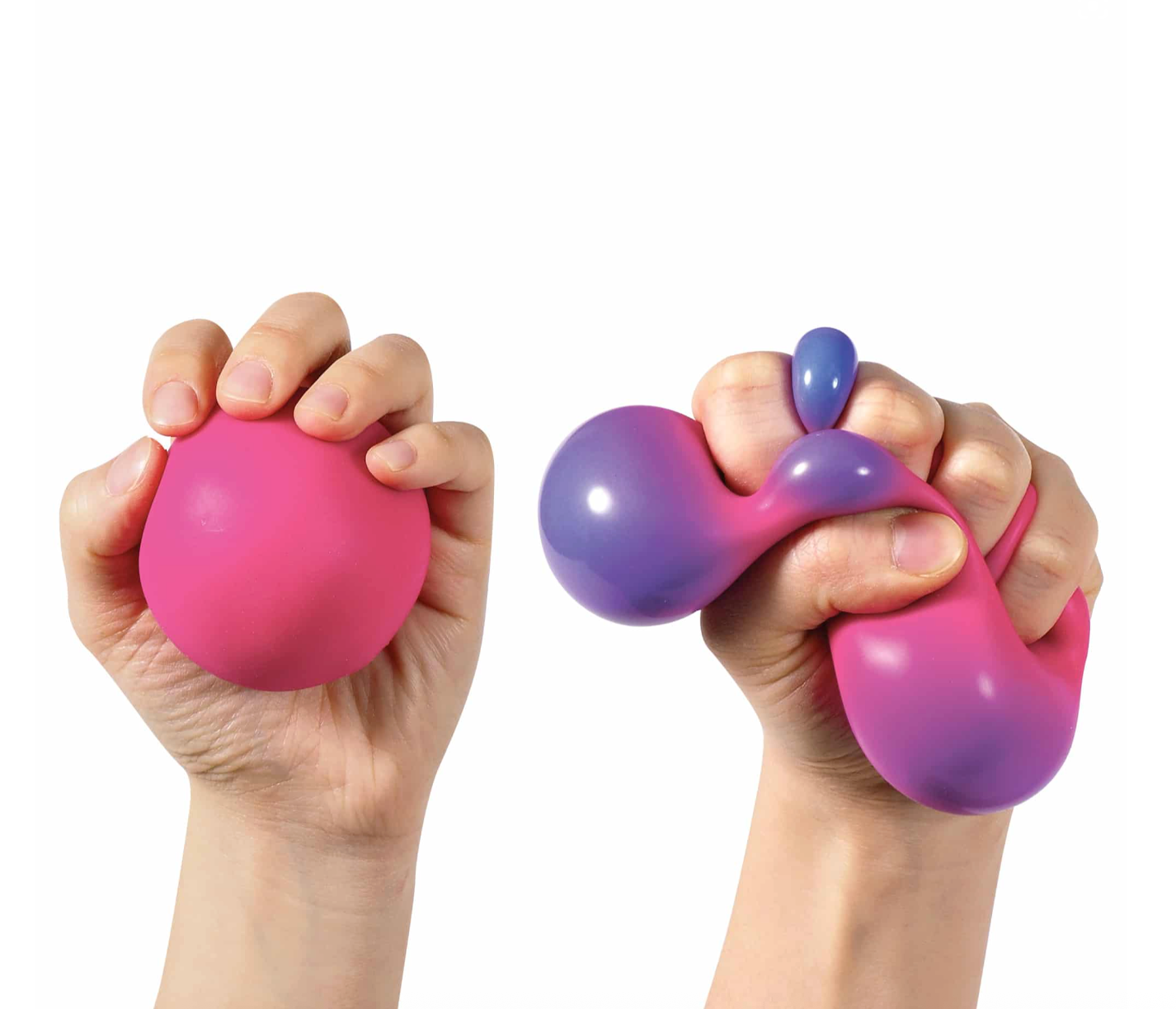 All three NeeDoh Color Changing Groovy Glob color combinations — blue to pink, yellow to orange, and pink to purple