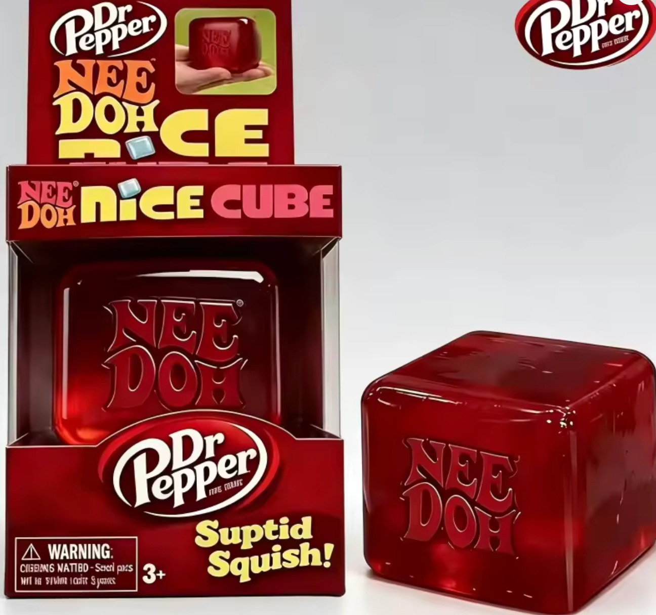 NeeDoh Dr Pepper Nice Cube limited edition box packaging showing Dr Pepper branding multiple angles
