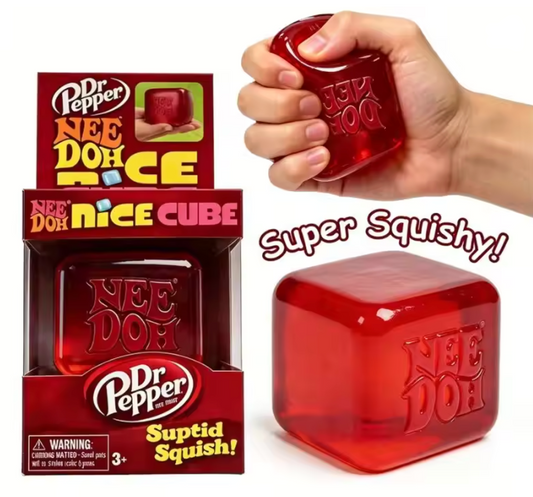 NeeDoh Dr Pepper Nice Cube limited edition red translucent sensory squeeze toy with Schylling box