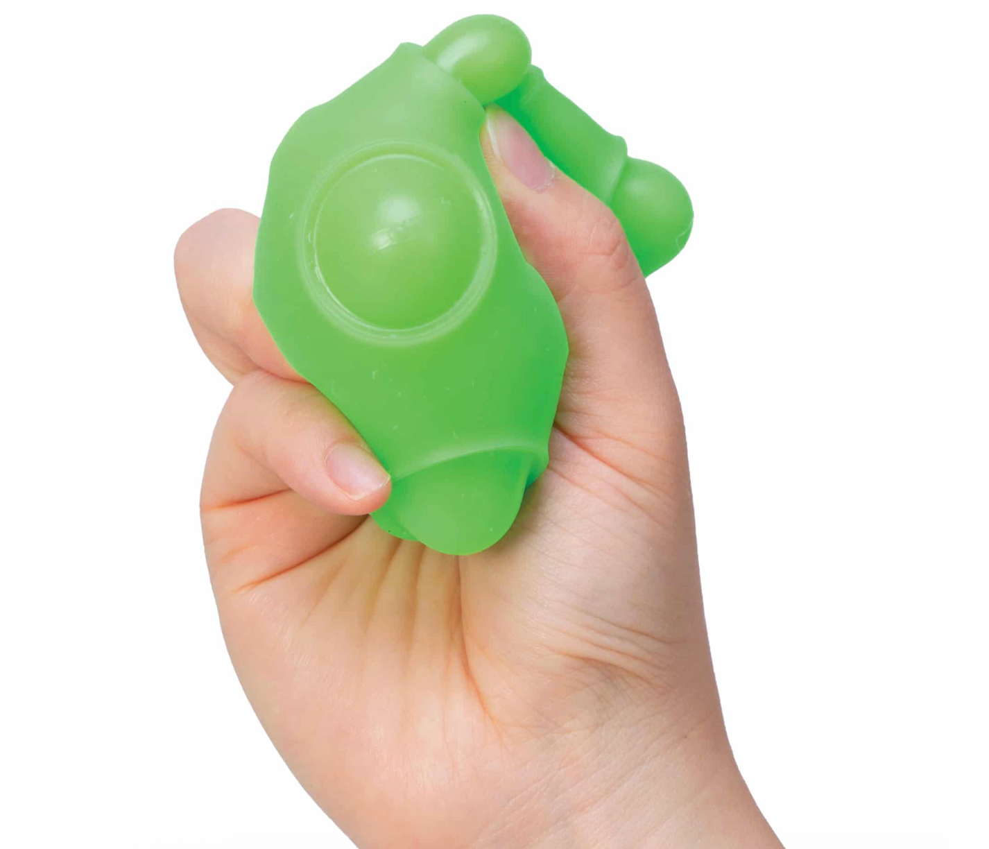 NeeDoh Happy Snappy air-filled poppable fidget toy in all four colors — blue green pink and purple