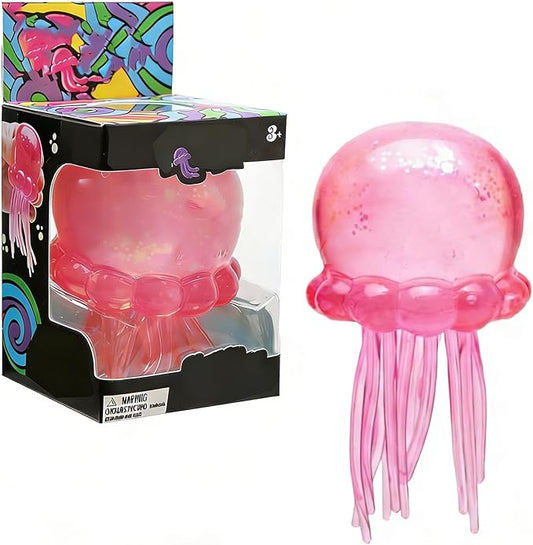 NeeDoh JellySquish pink translucent jellyfish sensory squeeze toy with sparkly dome and tentacles by Schylling