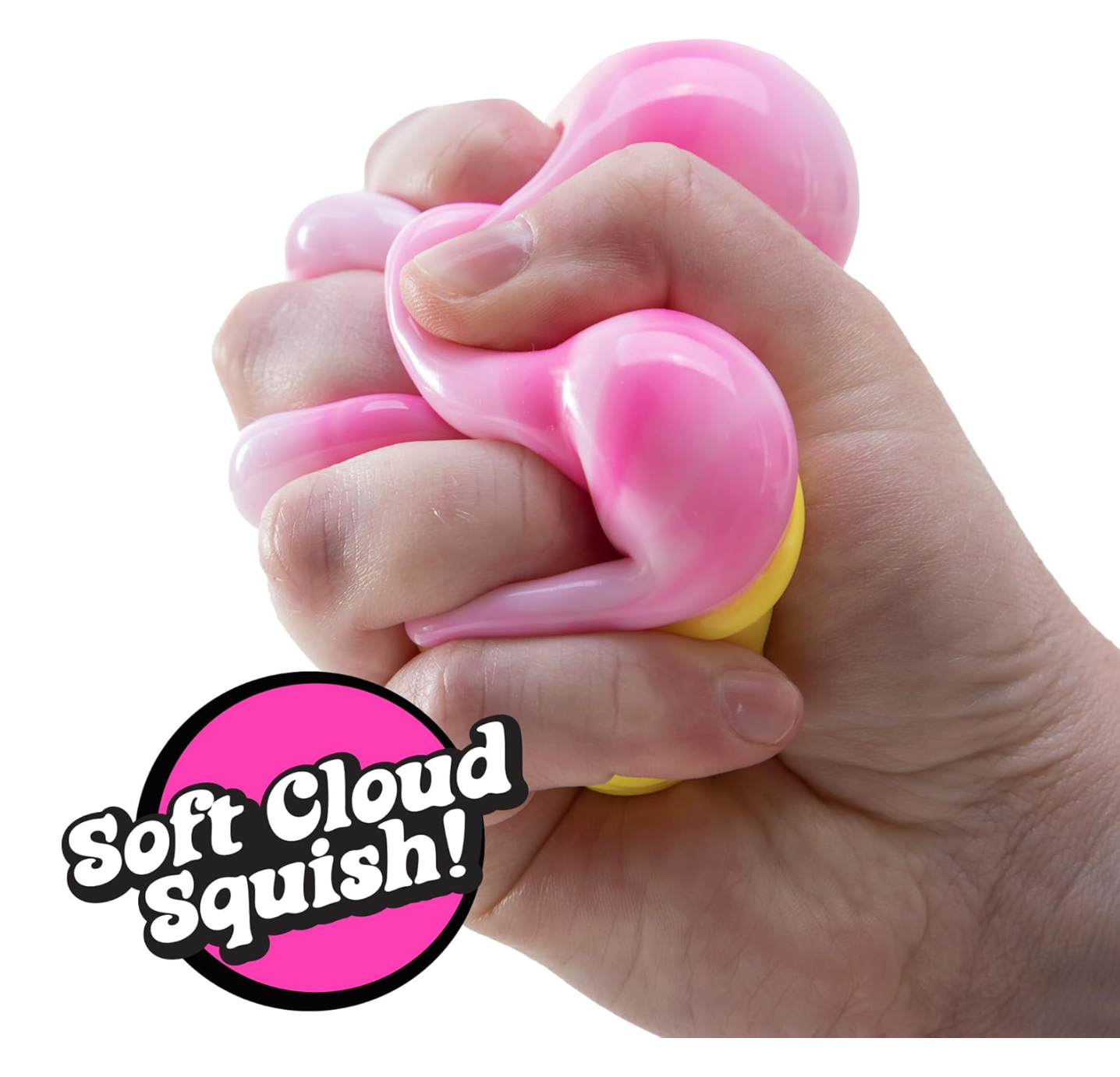 Child squeezing NeeDoh Nice Cream Cone doh-filled fidget toy for stress relief and sensory play