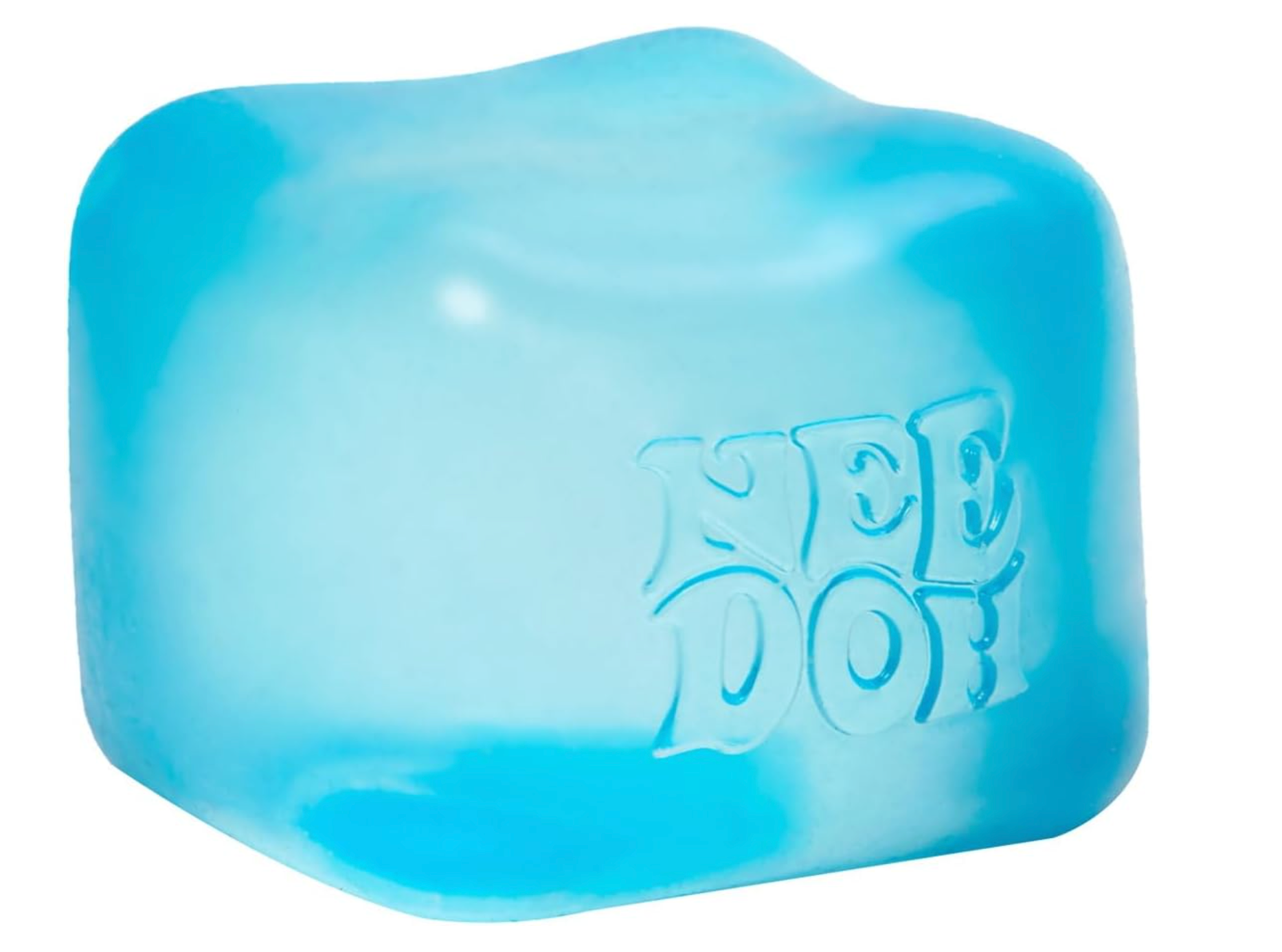 NeeDoh Nice Cube sensory squeeze toy being squished by hands for stress and anxiety relief